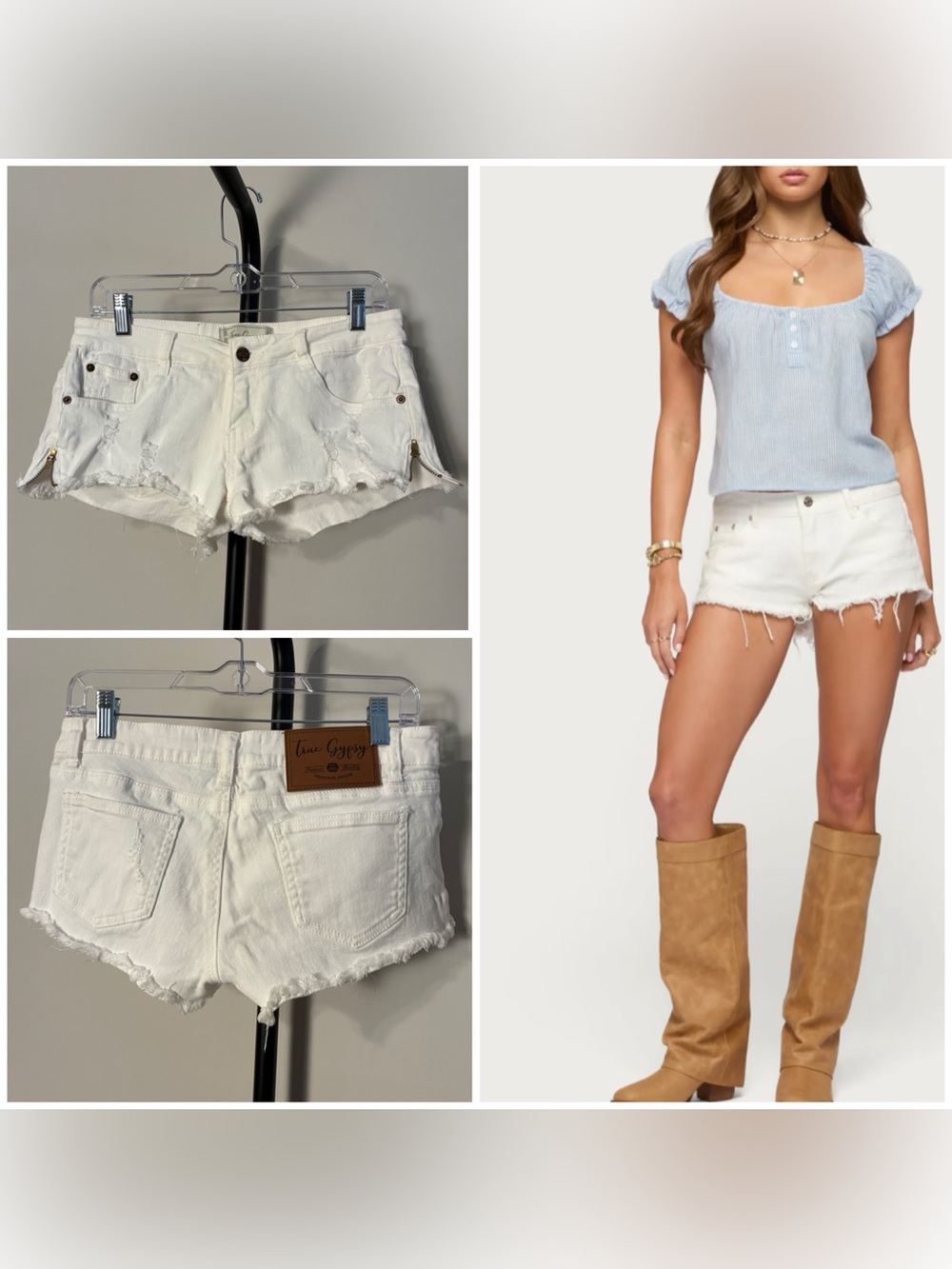 True Gypsy White Denim Distressed jean shorts low rise Y2K Size 5